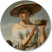 Meisje met een brede hoed - Muurcirkel Forex 60cm - Wandcirkel voor binnen - Caesar Boëtius van Everdingen - Meesterwerken