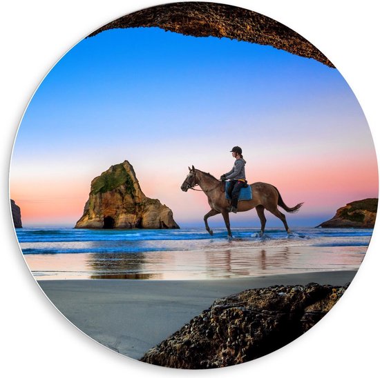 Forex Wandcirkel - Paard aan het Strand - 80x80cm Foto op Wandcirkel (met ophangsysteem)