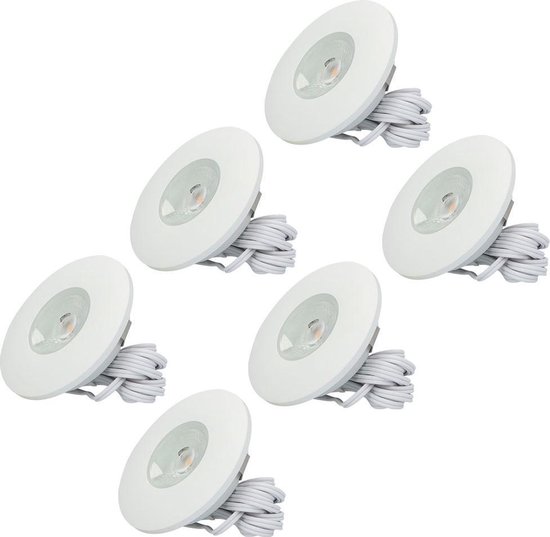 6x HOFTRONIC Pavo - Platte inbouwspot - LED - Rond zaagmaat 53mm - Wit - Dimbaar - Zeer lage inbouwdiepte 12mm - 3 Watt - 260 lumen - 230V - 2700K Extra warm wit - Plafondspots - Dunne inbouwspot voor badkamer en buiten - 5 jaar garantie