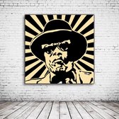 Pop Art John Lee Hooker Acrylglas - 80 x 80 cm op Acrylaat glas + Inox Spacers / RVS afstandhouders - Popart Wanddecoratie