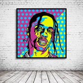 Pop Art Travis Scott Poster in lijst - 90 x 90 cm en 2 cm dik - Fotopapier Mat 180 gr Framed - Popart Wanddecoratie inclusief lijst