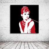 Audrey Hepburn Pop Art Acrylglas - 100 x 100 cm op Acrylaat glas + Inox Spacers / RVS afstandhouders - Popart Wanddecoratie