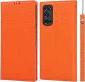 Voor Samsung Galaxy S20 FE Litchi Textuur Horizontale Flip Top Layer Koeienhuid Lederen Case met Houder & Kaartsleuven & Portemonnee & Riem & Draad Winder (Oranje)