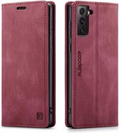 autspace - Hoesje geschikt voor Samsung Galaxy S21 FE - wallet book case - magneetsluiting - met rfid bescherming - rood