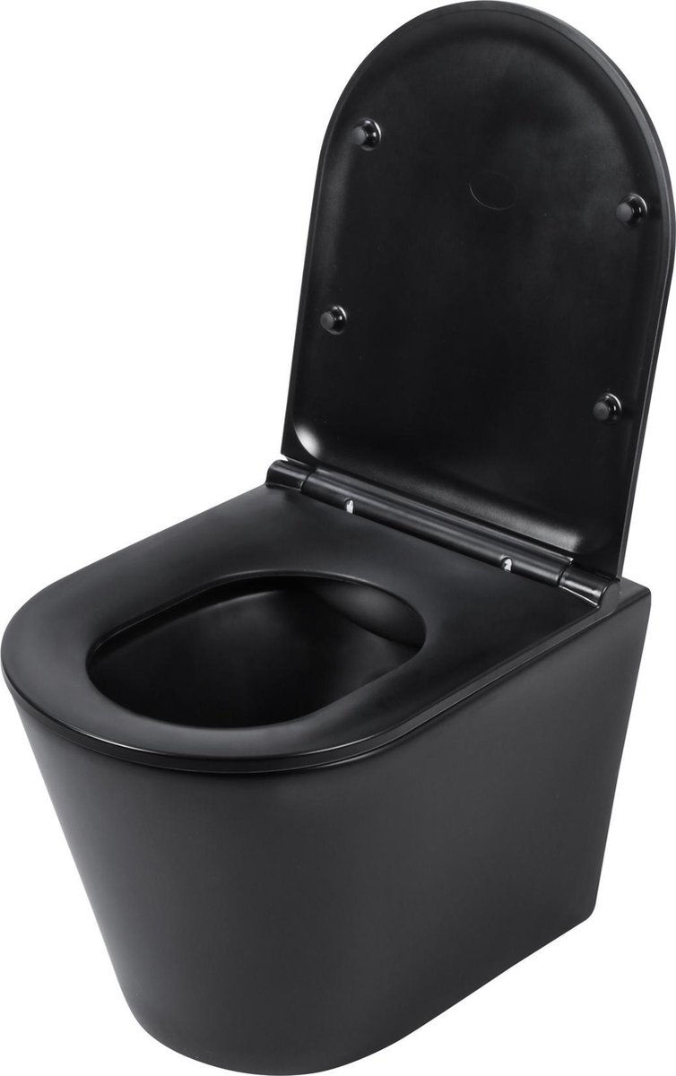 Differnz wand toilet rimless met zitting - Keramiek - Mat zwart - 51.5 x 35.5 x 36.5 cm