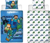 Minecraft Dekbedovertrek Seek - 140x200 - 100% Katoen - Blauw - Kerst cadeau