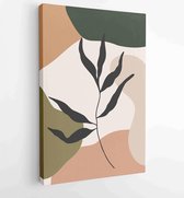 Earth tone background foliage line art drawing with abstract shape 1 - Moderne schilderijen – Vertical – 1928942366 - 80*60 Vertical