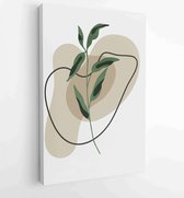 Green and earth tone background foliage line art drawing with abstract shape and watercolor 1 - Moderne schilderijen – Vertical – 1922511890 - 40-30 Vertical