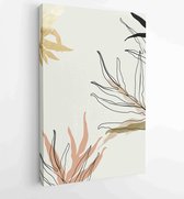 Botanical wall art vector set. Golden foliage line art drawing with watercolor 3 - Moderne schilderijen – Vertical – 1931500541 - 50*40 Vertical