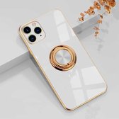 6D Galvaniseren volledige dekking siliconen beschermhoes met magnetische ringhouder voor iPhone 11 Pro (wit)