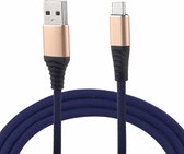 1m gevlochten kabel met doek USB A naar Type-C Data Sync-oplaadkabel, voor Galaxy, Huawei, Xiaomi, LG, HTC en andere slimme telefoons (donkerblauw)
