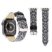 Doornen afdrukken lederen horlogebandje voor Apple Watch Series 5 & 4 44mm / 3 & 2 & 1 42mm (zwart grijs)