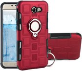 Voor Galaxy J5 (2017) Amerikaanse versie 2 in 1 kubus pc + TPU beschermhoes met 360 graden draaien zilveren ringhouder (rood)