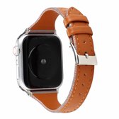 Voor Apple Watch Series 5 & 4 44mm / 3 & 2 & 1 42mm stiksels strepen lederen band horlogeband (bruin)