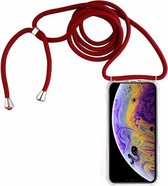 Four-Corner Anti-Fall transparante TPU mobiele telefoonhoes met lanyard voor iPhone X / XS (rood)