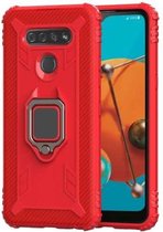 Voor LG K51 / Q51 koolstofvezel beschermhoes met 360 graden roterende ringhouder (rood)