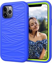 Voor iPhone 12 Wave Pattern 3 in 1 siliconen + pc schokbestendige beschermhoes (blauw + olivijn)