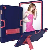 Voor Galaxy Tab S5e T720 contrasterende kleur siliconen + pc combinatie hoes met houder (marineblauw + roze rood)