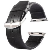 Kakapi voor Apple Watch 38mm Krokodil textuur geborstelde gesp lederen horlogeband met connector (zwart)
