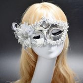 Halloween Masquerade Party Dance Plating Side Flower Feather Venice Princess Mask (Silver)