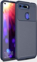 Carbon Fiber Texture Shockproof TPU Case voor Huawei Honor V20 (blauw)