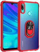 Voor Huawei P smart 2019 schokbestendig transparant TPU + acryl beschermhoes met ringhouder (rood)