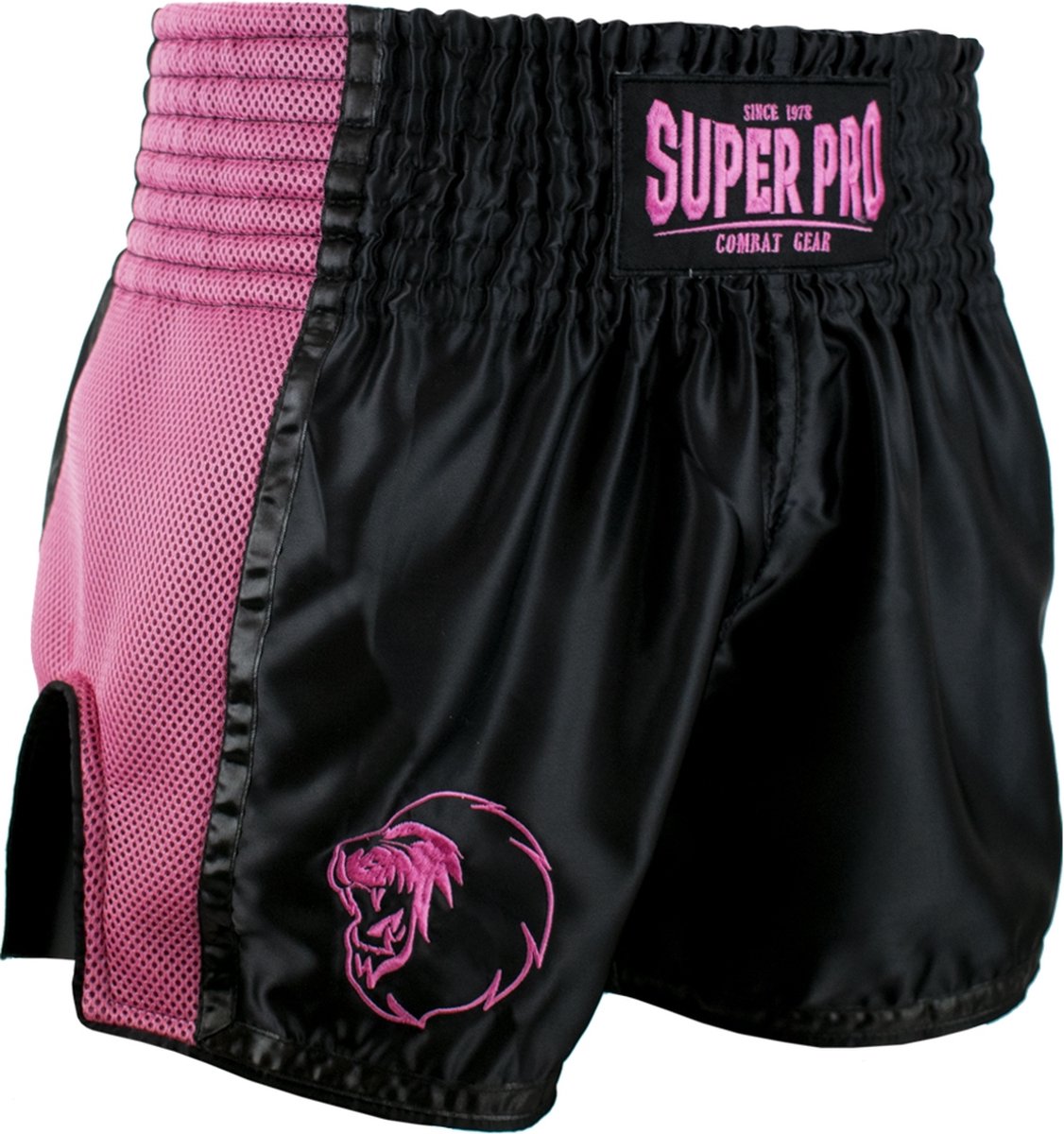 Super Pro Combat Gear Thai en Kickboksshort Brave Zwart/Roze Large