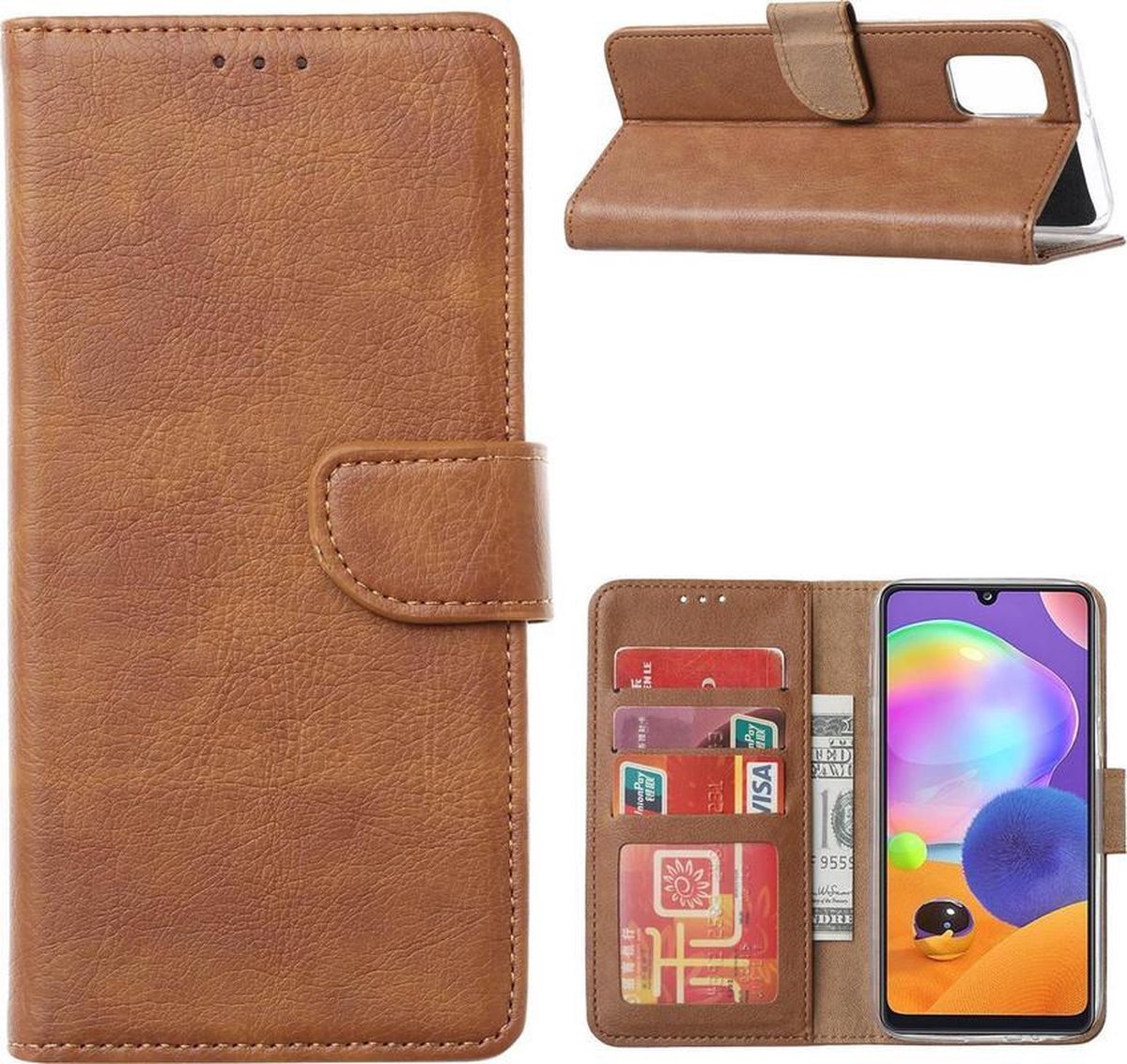 Portemonnee Book Case Hoesje Geschikt voor: Samsung Galaxy A22 5G Licht bruin