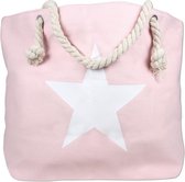 Strandtas roze met ster 37 x 54 cm - Strandshoppers/boodschappentassen van polyester