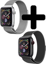 Geschikt Voor Apple Watch Bandje 42/44 mm 2x - Bandje Geschikt Voor Apple Watch 44 mm 42 mm Milanees 2x - Zwart / Zilver