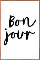 JUNIQE - Poster met kunststof lijst Bonjour -20x30 /Wit & Zwart