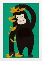 JUNIQE - Poster in houten lijst Gorilla Green -20x30 /Groen & Zwart