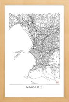 JUNIQE - Poster in houten lijst Marseille - minimalistische stadskaart