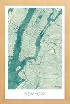 JUNIQE - Poster met houten lijst New York - vintage stadskaart -13x18