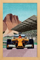 JUNIQE - Poster in houten lijst Formule 1 -40x60 /Blauw & Bruin