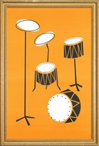 JUNIQE - Poster met houten lijst Drums -30x45 /Grijs & Oranje