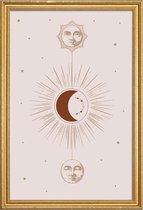 JUNIQE - Poster met houten lijst Moon and Sun -40x60 /Ivoor