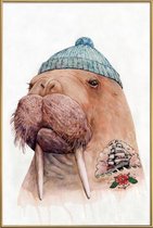 JUNIQE - Poster met kunststof lijst Tatooed Walrus -13x18 /Blauw &