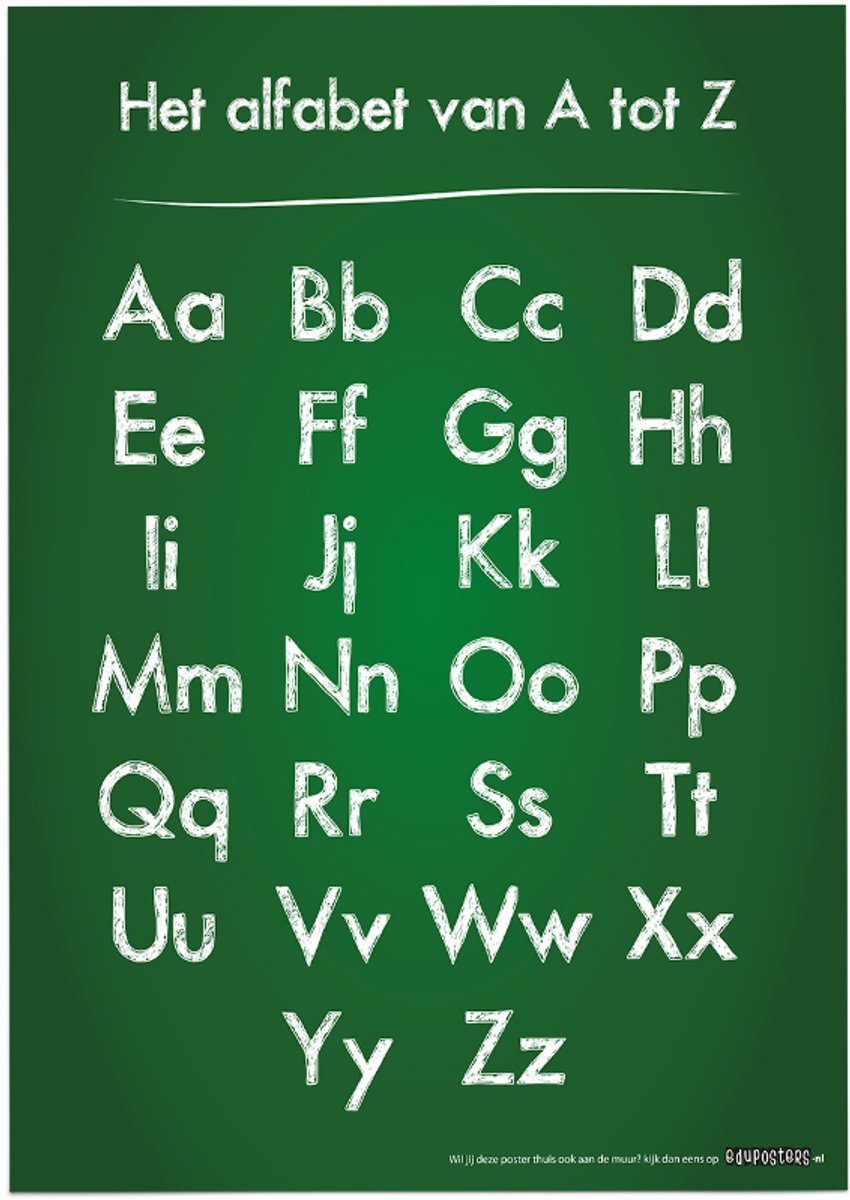 eduposters Educatieve poster (Posterpapier) - Taal alfabet groen krijtbord - 50 x 70 cm (B2) Grijs