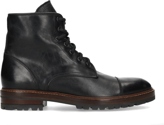 Manfield Heren Zwarte leren veterboots Maat 46 bol