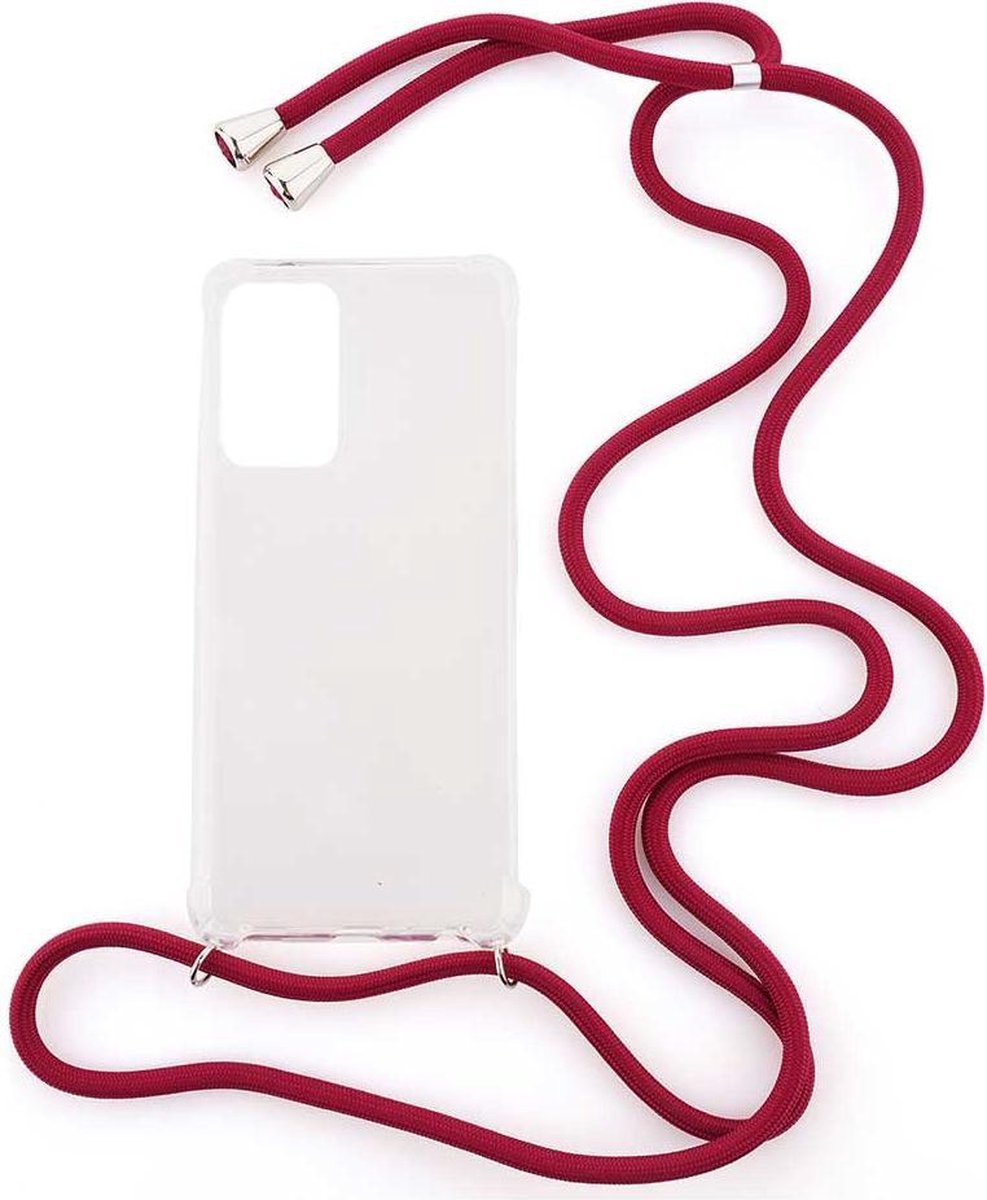 Shop4 - Samsung Galaxy A52 Hoesje - Zachte Back Case met Koord Donker Rood