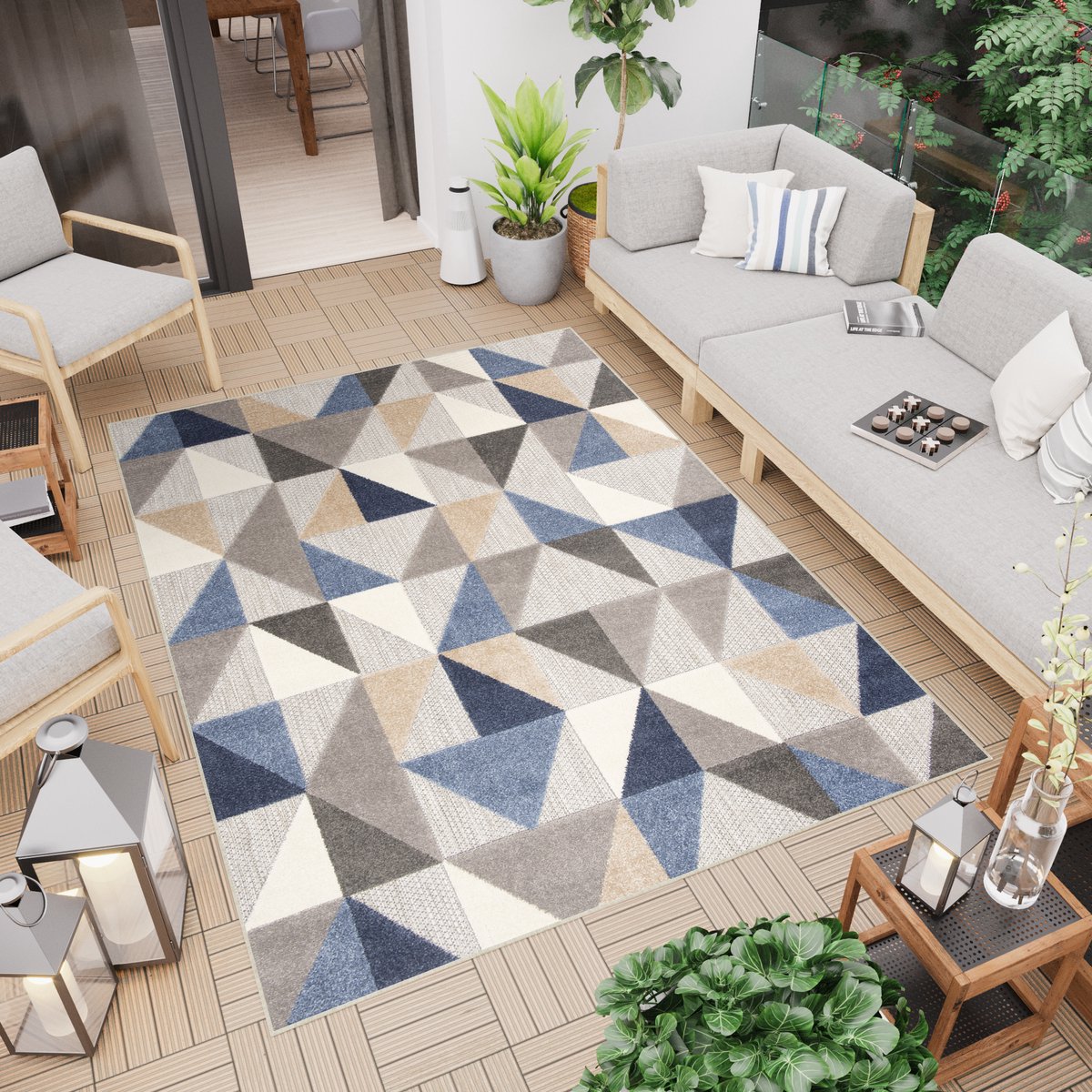 Tapiso Patio Indoor Tapijt Buitenkleed Tuintapijt Modern Vloerkleed Outdoor Maat- 160x220 Blauw Grijs