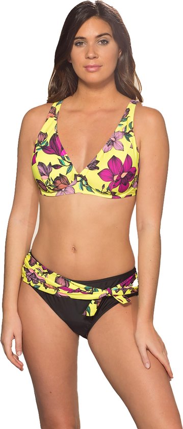wakker worden gunstig binnenvallen Stevige Dames bikini set met blomen-print | push-up, uitneembare vulling -  XXL, geel | bol.com