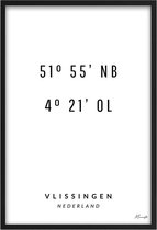 Poster Coördinaten Vlissingen A3 - 30 x 42 cm (Exclusief Lijst)