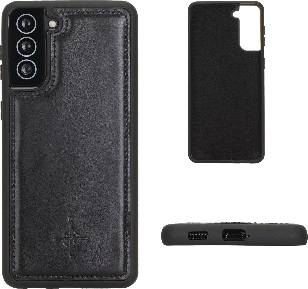 NorthLife - Geschikt voor Samsung Galaxy S21 Plus / S21+ - Backcover hoesje Echt Leer - Zwart