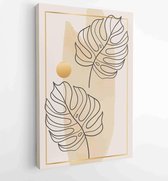 Monstera leaves and Gold Frame luxury wall arts vector. Tropical leaf hand drawn with watercolor texture. 2 - Moderne schilderijen – Vertical – 1870933480 - 80*60 Vertical