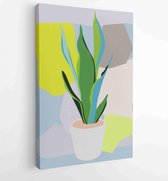 Botanical wall art vector set. Water color boho foliage line art drawing with abstract shape. 3 - Moderne schilderijen – Vertical – 1870913071 - 40-30 Vertical