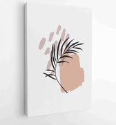 Botanical wall art vector set. Earth tone boho foliage line art drawing with abstract shape. 4 - Moderne schilderijen – Vertical – 1881390316 - 80*60 Vertical