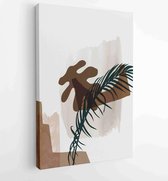 Botanical wall art vector set. Earth tone boho foliage line art drawing with abstract shape. 1 - Moderne schilderijen – Vertical – 1881805132 - 40-30 Vertical