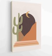 Abstract arts design with couple , desert, sun and cactus, black jaguar sunset and monstera leaves background. 2 - Moderne schilderijen – Vertical – 1870255144 - 115*75 Vertical